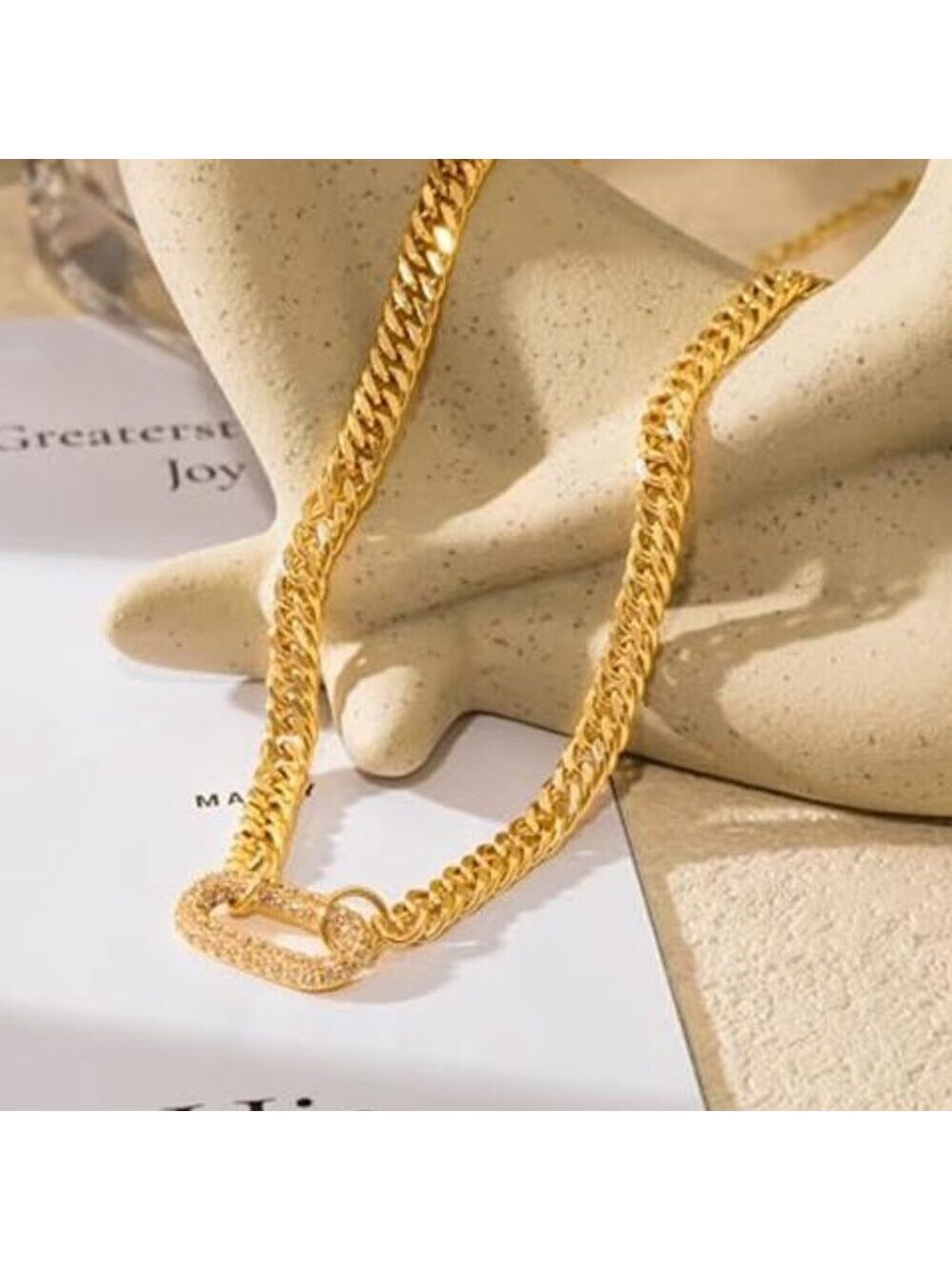 Gold Necklace for Women Trendy - Chunky Herringbone Paperclip Cuban Necklace - Picture 4 of 8